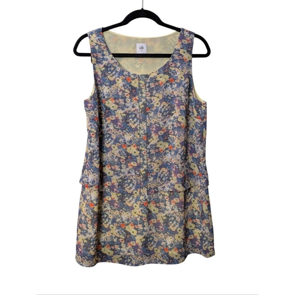 Cabi Positano Layered Tank Top Floral Watercolor Chiffon Sleeveless Lined Medium
